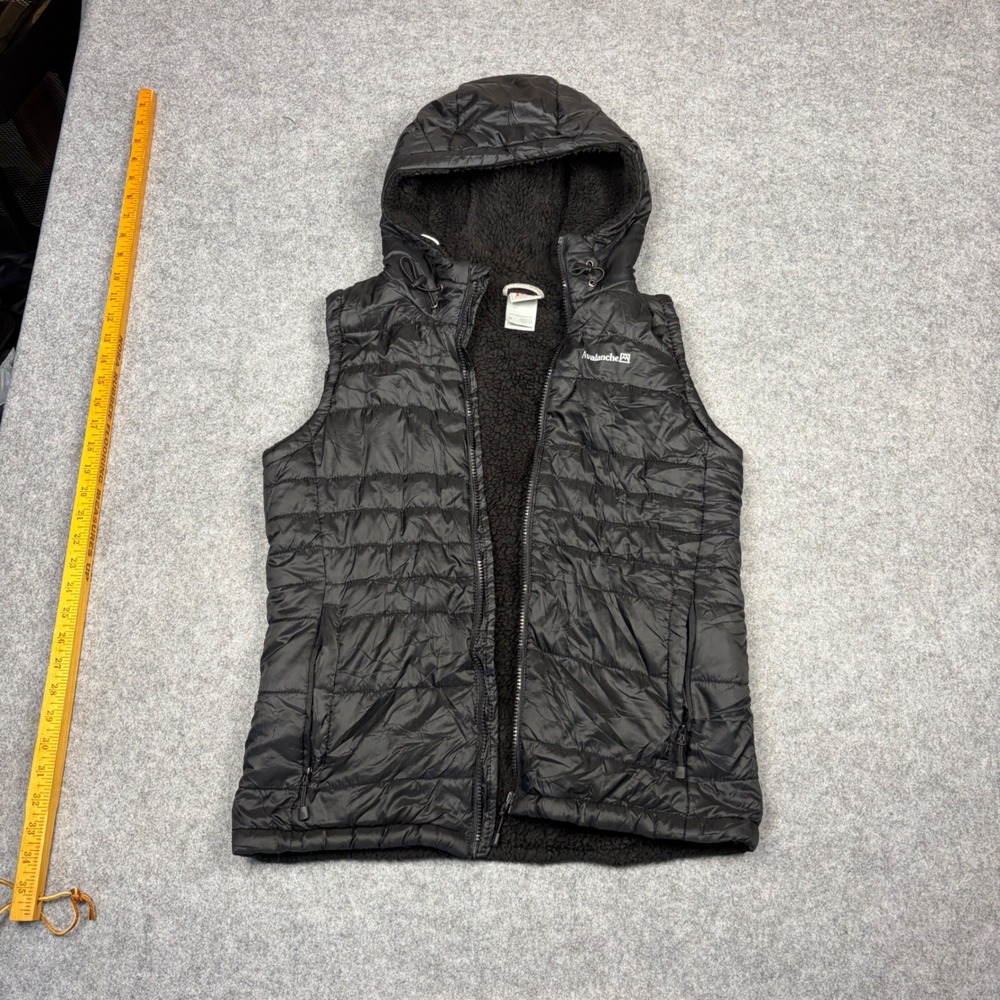 Avalanche Outdoor Supply Co Mens Medium Puffer Vest Hooded Fleece Lined Black